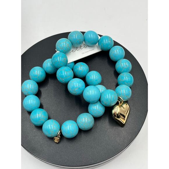Ettika Luck & Love Turquoise Elastic Stretch Beaded Bracelet Two Set New - Picture 7 of 11